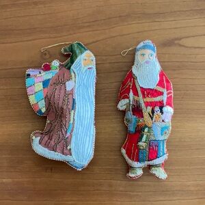 Vintage Embroidered Santa Stuffed Ornaments